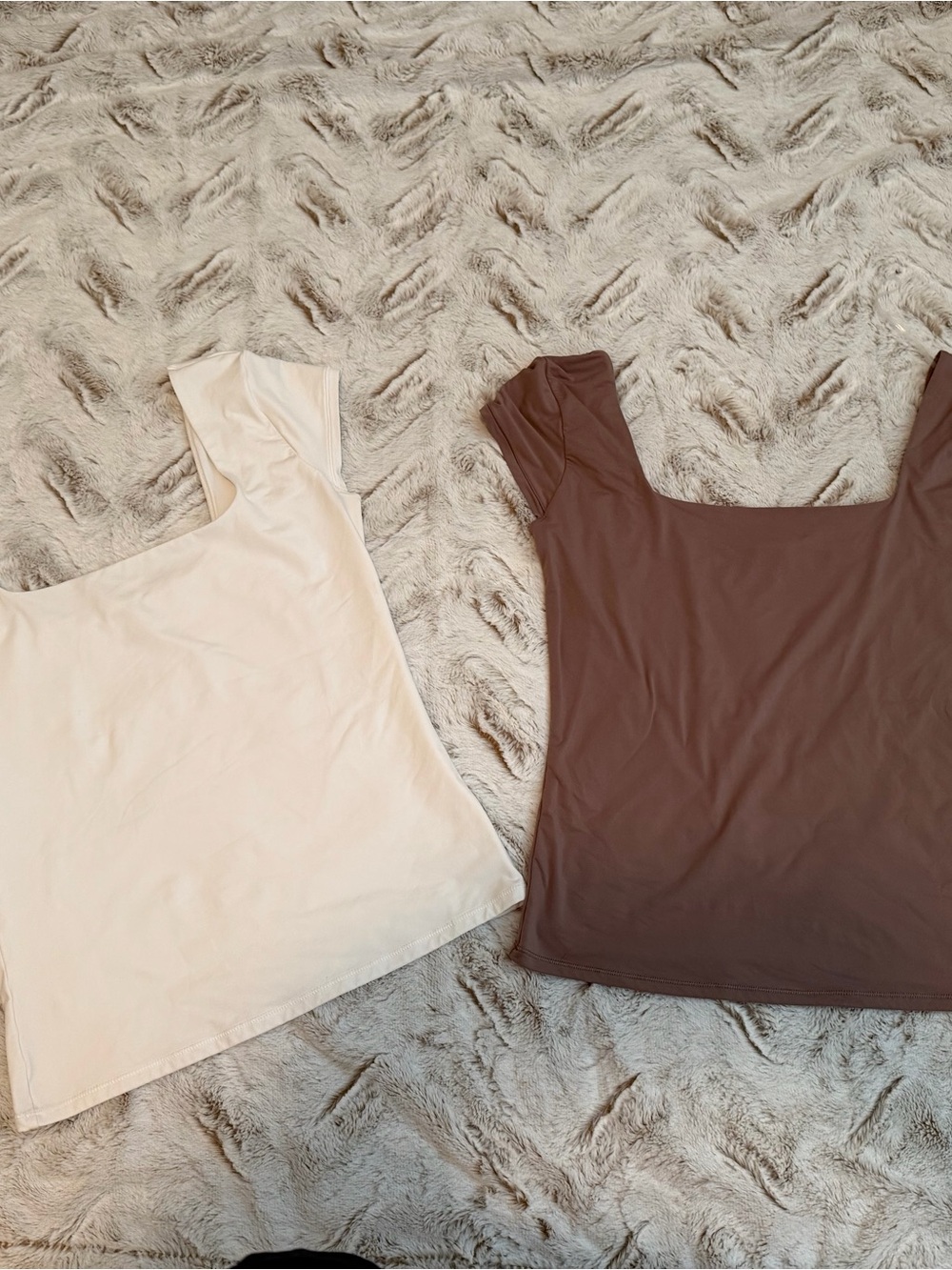 PINK Victoria's Secret Cream and Brown Square-Neck Tank Tops